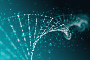 Abstract blue DNA background. Medicine concept. 3D Rendering