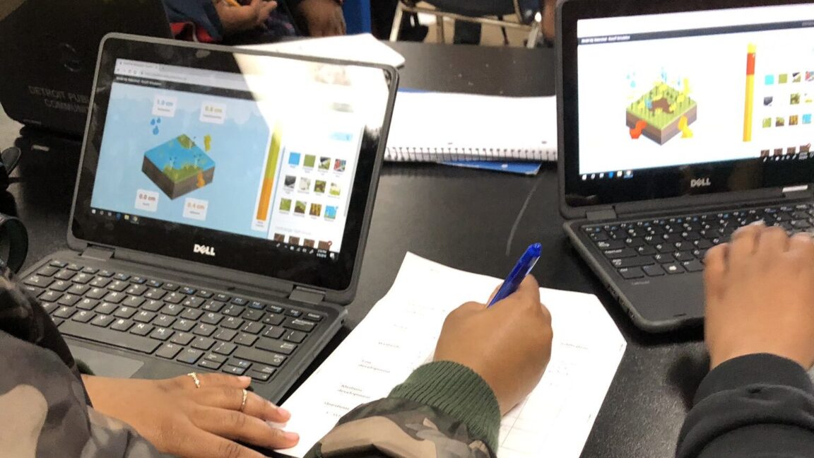 Close up image of students at Knowles Teacher Initiative working on project