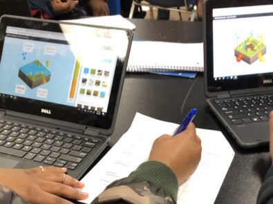 Close up image of students at Knowles Teacher Initiative working on project