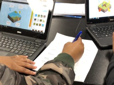 Close up image of students at Knowles Teacher Initiative working on project